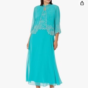Embellished Teal Two-Piece Evening Dress
